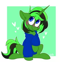 Size: 1792x1792 | Tagged: safe, artist:wutanimations, derpibooru import, oc, oc:double jump, pony, unicorn, blushing, clothes, cute, hoodie, image, male, png