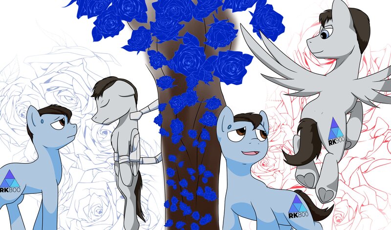 Size: 3400x2000 | Tagged: safe, artist:wolftendragon, derpibooru import, android, earth pony, pegasus, robot, connor, crossover, detroit: become human, image, jpeg, nines, rk1700, rk800, rk900, video game