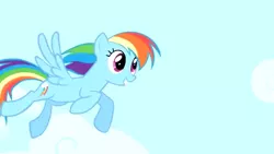Size: 638x360 | Tagged: safe, derpibooru import, rainbow dash, pegasus, pony, 2009, flying, image, png, show bible, show pilot, sky, smiling, start of ponies, youtube link