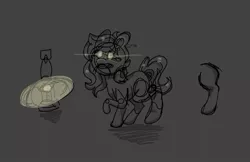 Size: 1024x665 | Tagged: safe, artist:gravityfox10, derpibooru import, oc, unofficial characters only, earth pony, pony, earth pony oc, glowing eyes, gray background, image, jpeg, lantern, lineart, raised hoof, simple background, solo
