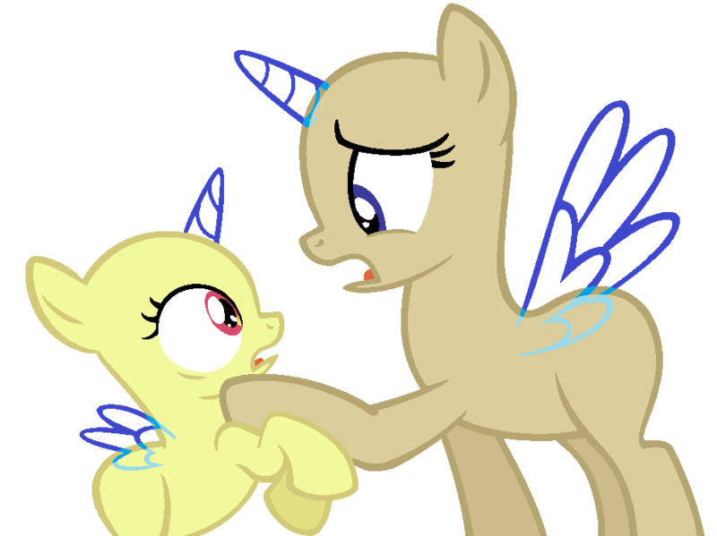 Size: 928x695 | Tagged: safe, artist:alari1234-bases, derpibooru import, oc, unofficial characters only, alicorn, pony, bloom and gloom, alicorn oc, bald, base, duo, eyelashes, female, filly, horn, image, mare, open mouth, png, raised hoof, simple background, transparent background, wings, worried