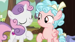 Size: 1920x1080 | Tagged: safe, derpibooru import, screencap, cozy glow, sweetie belle, pegasus, pony, unicorn, marks for effort, season 8, spoiler:s08, duo, eyes closed, female, filly, hoof on chest, image, png