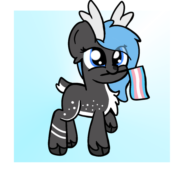 Size: 1065x1034 | Tagged: safe, artist:two2sleepy, derpibooru import, oc, oc:nappy, deer, deer pony, original species, pony, antlers, chest fluff, female, image, mouth hold, png, pride flag, solo, trans female, transgender