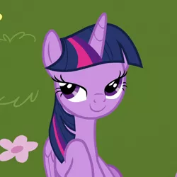 Size: 1080x1080 | Tagged: safe, derpibooru import, screencap, twilight sparkle, twilight sparkle (alicorn), alicorn, pony, fame and misfortune, cropped, female, image, lidded eyes, mare, png, smiling, solo