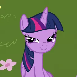 Size: 1080x1080 | Tagged: safe, derpibooru import, screencap, twilight sparkle, twilight sparkle (alicorn), alicorn, pony, fame and misfortune, cropped, female, image, lidded eyes, mare, png, smiling, solo