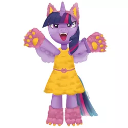 Size: 3000x3000 | Tagged: safe, artist:catachromatic, derpibooru import, twilight sparkle, alicorn, semi-anthro, bracelet, cat ears, clothes, cute, digital painting, dress, fake ears, fangs, female, high res, image, jewelry, paw gloves, png, signature, simple background, solo, toy interpretation, twiabetes, twilight sparkle (alicorn), white background