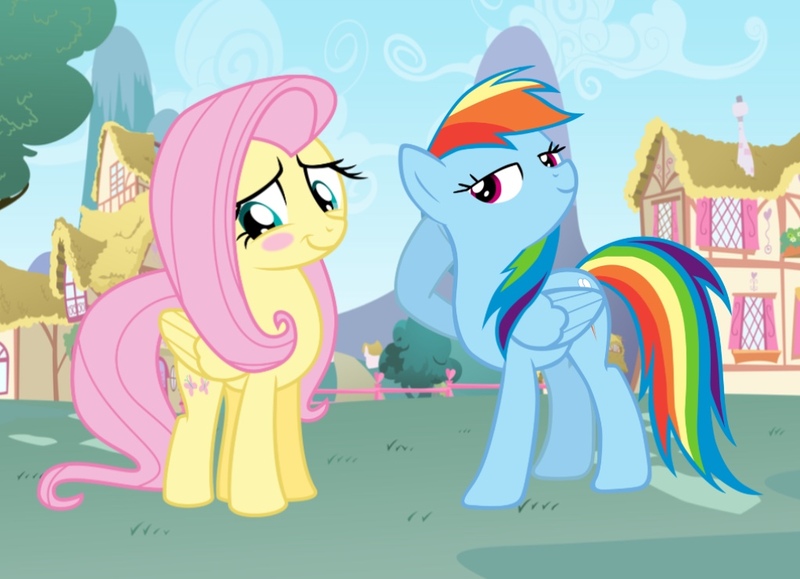 Size: 1022x740 | Tagged: safe, artist:cthulhuandyou, artist:missbeigepony, derpibooru import, fluttershy, rainbow dash, blush sticker, blushing, female, flutterdash, image, jpeg, lesbian, pride month, shipping