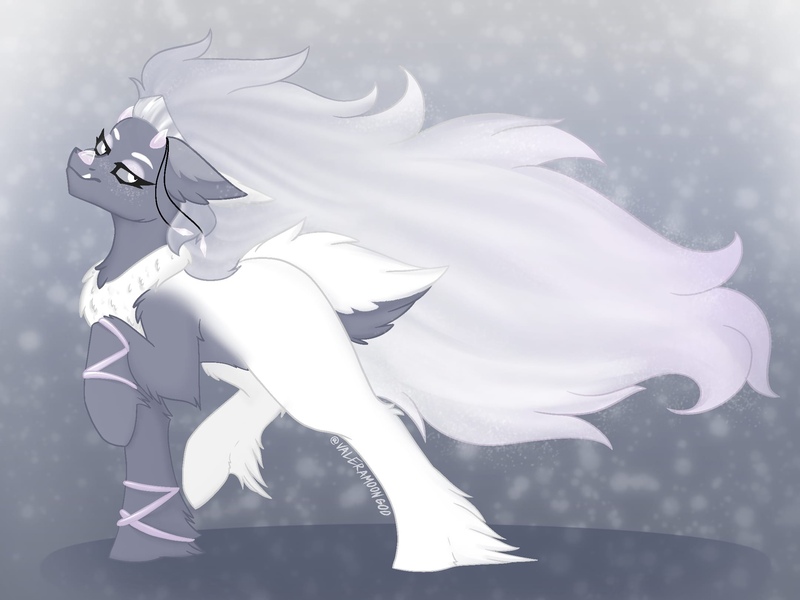 Size: 2160x1620 | Tagged: safe, artist:lunathemoongod, derpibooru import, oc, hybrid, original species, pony, windigo, eyeshadow, fangs, fluffy, horns, image, jpeg, long mane, makeup, simple background, snow, solo, trade