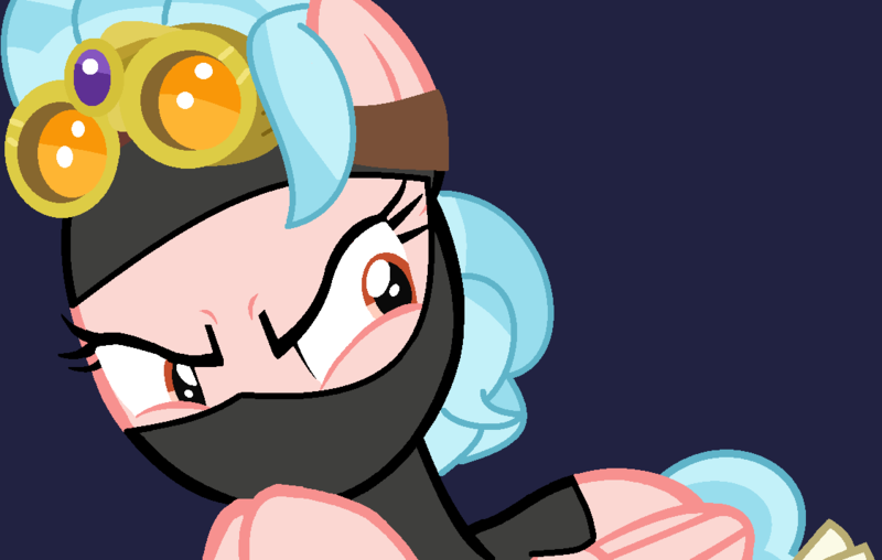 Size: 1124x714 | Tagged: safe, artist:jadethepegasus, artist:littlecloudie, derpibooru import, cozy glow, pegasus, pony, alternate hairstyle, balaclava, base used, blue background, clothes, female, goggles, image, mare, mask, older, older cozy glow, png, raised hoof, secret agent, simple background, solo, spy, sweater