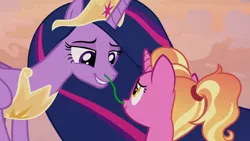 Size: 800x450 | Tagged: safe, derpibooru import, edit, edited screencap, screencap, luster dawn, princess twilight 2.0, twilight sparkle, twilight sparkle (alicorn), alicorn, pony, unicorn, the last problem, 1000 hours in ms paint, duo, female, image, mare, older, older twilight, png, runny nose, snot, snot edit, the magic of friendship grows