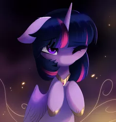 Size: 2129x2233 | Tagged: safe, artist:empress-twilight, derpibooru import, twilight sparkle, twilight sparkle (alicorn), alicorn, pony, cute, digital art, female, i can't believe it's not magnaluna, image, jewelry, mare, one eye closed, png, regalia, solo, twiabetes