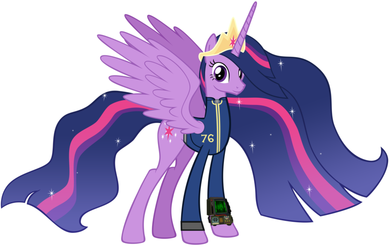 Size: 14622x9290 | Tagged: safe, artist:andoanimalia, artist:ponygamer2020, derpibooru import, princess twilight 2.0, twilight sparkle, twilight sparkle (alicorn), alicorn, pony, fallout equestria, the last problem, absurd resolution, clothes, crown, ethereal mane, fallout, fallout 76, female, horn, image, jewelry, jumpsuit, long horn, looking at you, mare, older, older twilight, older twilight sparkle (alicorn), pip-boy 2000 mark vi, pipboy, png, regalia, simple background, smiling, smiling at you, solo, sparkles, transparent background, vault suit, vector