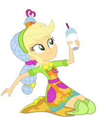 Size: 1719x2054 | Tagged: safe, artist:gmaplay, derpibooru import, applejack, eqg summertime shorts, equestria girls, shake things up!, clothes, image, png, socks, solo, thigh highs