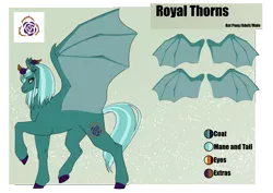 Size: 4961x3508 | Tagged: safe, artist:oneiria-fylakas, derpibooru import, oc, oc:royal thorns, bat pony, pony, image, male, png, reference sheet, solo, stallion