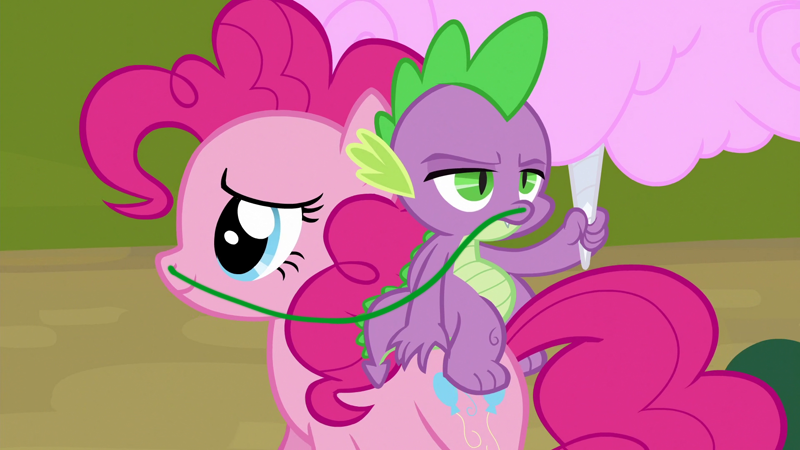 Size: 800x450 | Tagged: safe, derpibooru import, edit, edited screencap, screencap, pinkie pie, spike, dragon, earth pony, pony, 1000 hours in ms paint, duo, female, image, male, png, runny nose, snot, snot edit