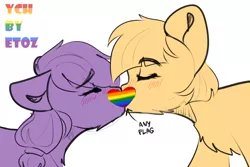 Size: 3000x2000 | Tagged: safe, artist:etoz, derpibooru import, oc, pony, advertisement, auction, auction open, blushing, commission, generic pony, image, kissing, lgbt, png, pride, pride flag, pride month, sketch, ych example, ych sketch, your character here, your character here auction