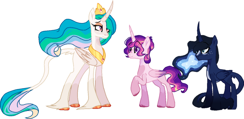 Size: 1289x631 | Tagged: safe, artist:rickysocks, derpibooru import, princess cadance, princess celestia, princess luna, pony, alternate design, image, png, simple background, transparent background