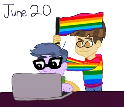 Size: 2000x1738 | Tagged: safe, artist:bigpurplemuppet99, derpibooru import, microchips, wiz kid, equestria girls, image, png, pride flag