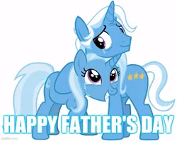 Size: 625x500 | Tagged: artist needed, safe, derpibooru import, jack pot, trixie, pony, unicorn, caption, crying, duo, father and child, father and daughter, father's day, female, hug, image, image macro, jpeg, male, simple background, tears of joy, teeth, text, vector, white background