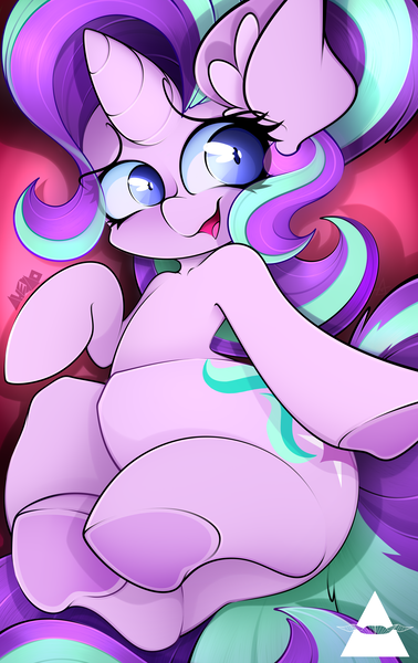 Size: 2894x4592 | Tagged: safe, artist:ahekao, derpibooru import, starlight glimmer, pony, unicorn, cute, hooves, image, open mouth, open smile, png, smiling, solo, underhoof