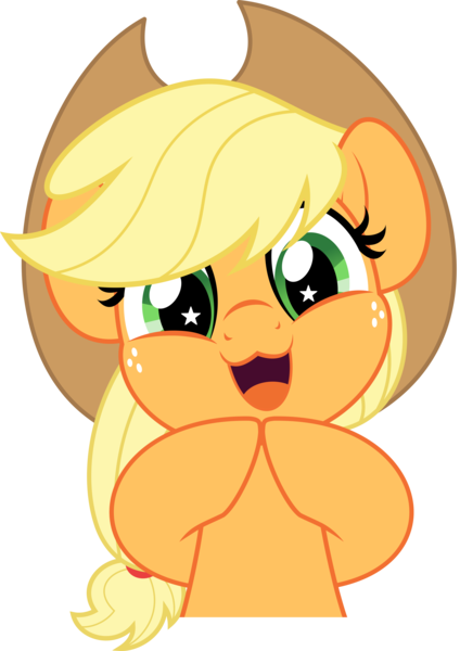 Size: 3536x5000 | Tagged: safe, artist:jhayarr23, derpibooru import, applejack, earth pony, :3, commission, commissioner:raritybro, cute, female, hooves together, image, jackabetes, open mouth, png, simple background, smiling, solo, starry eyes, transparent background, weapons-grade cute, wingding eyes, ych result