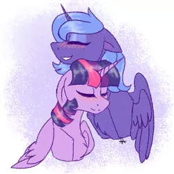 Size: 776x776 | Tagged: safe, artist:karathepony, derpibooru import, princess luna, twilight sparkle, twilight sparkle (alicorn), alicorn, pony, blushing, female, image, jpeg, lesbian, s1 luna, shipping, twiluna