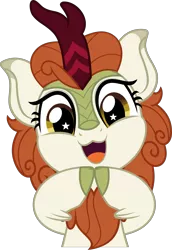 Size: 3431x5000 | Tagged: safe, artist:jhayarr23, derpibooru import, autumn blaze, kirin, :3, awwtumn blaze, commission, commissioner:raritybro, cute, female, hooves together, image, open mouth, open smile, png, simple background, smiling, solo, starry eyes, transparent background, weapons-grade cute, wingding eyes, ych result