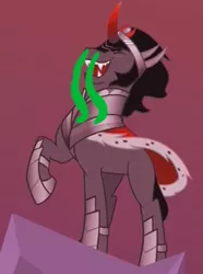 Size: 283x380 | Tagged: safe, derpibooru import, edit, edited screencap, screencap, king sombra, pony, unicorn, the cutie re-mark, 1000 hours in ms paint, cropped, evil laugh, eyes closed, image, laughing, male, open mouth, png, runny nose, snot, snot edit, solo