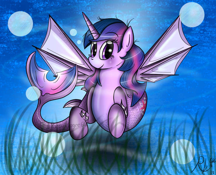 Size: 1024x830 | Tagged: safe, artist:rubyredorca, derpibooru import, twilight sparkle, twilight sparkle (alicorn), alicorn, hippocampus, merpony, pony, seapony (g4), bubble, crepuscular rays, female, fin wings, fish tail, flowing tail, horn, image, looking at you, ocean, png, purple eyes, seaponified, seapony twilight, seaweed, signature, smiling, solo, species swap, swimming, tail, underwater, water, wings