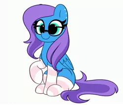 Size: 4096x3507 | Tagged: safe, artist:kittyrosie, derpibooru import, oc, unofficial characters only, big eyes, blushing, clothes, commission, cute, cyan eyes, ear freckles, freckles, glasses, image, jpeg, ocbetes, raised hoof, simple background, smiling, socks, striped socks, white background, ych result