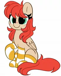 Size: 1652x2048 | Tagged: safe, artist:kittyrosie, derpibooru import, oc, unofficial characters only, pegasus, pony, blushing, clothes, commission, cute, female, green eyes, image, jpeg, mare, ocbetes, pegasus oc, simple background, socks, striped socks, white background, wings, ych result