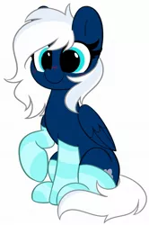 Size: 1356x2048 | Tagged: safe, artist:kittyrosie, derpibooru import, oc, unofficial characters only, pegasus, clothes, cloud, commission, cute, dark blue, image, jpeg, navy, ocbetes, pegasus oc, simple background, socks, striped socks, turquoise eyes, two toned mane, white background, wings, ych result