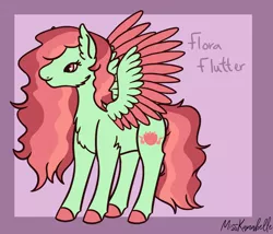 Size: 1750x1500 | Tagged: safe, artist:misskanabelle, derpibooru import, oc, oc:flora flutter, unofficial characters only, pegasus, pony, abstract background, chest fluff, colored hooves, ear fluff, eyelashes, female, image, mare, offspring, parent:tree hugger, parent:zephyr breeze, parents:zephyrhugger, pegasus oc, png, signature, solo, two toned wings, wings