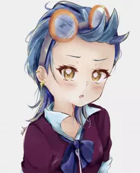 Size: 1252x1547 | Tagged: safe, artist:moh_mlp2, derpibooru import, indigo zap, equestria girls, friendship games, blushing, bust, clothes, crystal prep academy uniform, cute, ear piercing, female, human coloration, image, jpeg, looking at you, piercing, school uniform, simple background, solo, white background, zapabetes