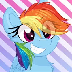 Size: 2000x2000 | Tagged: safe, artist:littleblackraencloud, derpibooru import, rainbow dash, pegasus, pony, bust, cheek fluff, chest fluff, cute, dashabetes, ear fluff, eye clipping through hair, female, high res, image, jpeg, mare, portrait, smiling, solo