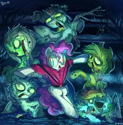 Size: 827x836 | Tagged: safe, artist:jowybean, derpibooru import, applejack, fluttershy, pinkie pie, rainbow dash, rarity, twilight sparkle, pony, undead, zombie, zombie pony, image, mane six, michael jackson, open mouth, png, thriller, tongue out