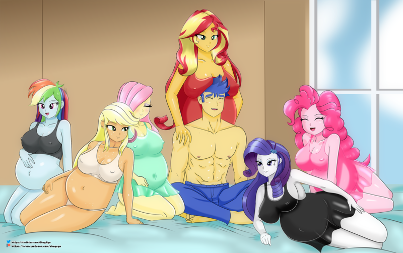 Size: 2391x1500 | Tagged: suggestive, artist:chuyryu, derpibooru import, applejack, flash sentry, fluttershy, pinkie pie, rainbow dash, rarity, sunset shimmer, equestria girls, abs, bedroom eyes, big breasts, blushing, breasts, busty applejack, busty fluttershy, busty pinkie pie, busty rainbow dash, busty rarity, busty sunset shimmer, father's day, female, flash sentry gets all the waifus, flashdash, flashimmer, flashjack, flutterflash, harem, image, lucky bastard, male, muscles, pinkiesentry, png, pregnant, sentrity, shipping, straight