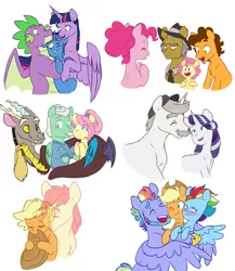 Size: 6264x7218 | Tagged: safe, artist:chub-wub, derpibooru import, applejack, bow hothoof, bright mac, cheese sandwich, discord, fluttershy, gentle breeze, hondo flanks, igneous rock pie, li'l cheese, night light, pinkie pie, rainbow dash, rarity, spike, twilight sparkle, dragon, earth pony, ghost, pegasus, pony, undead, unicorn, the last problem, alternate hairstyle, appledash, applejack's hat, beard, cheesepie, cowboy hat, discoshy, facial hair, father and child, father and daughter, father's day, female, grin, hat, hug, image, jpeg, lesbian, male, mane seven, mane six, mare, older, older applejack, older fluttershy, older mane seven, older mane six, older pinkie pie, older rainbow dash, older rarity, older spike, older twilight, shipping, simple background, smiling, stallion, straight, white background