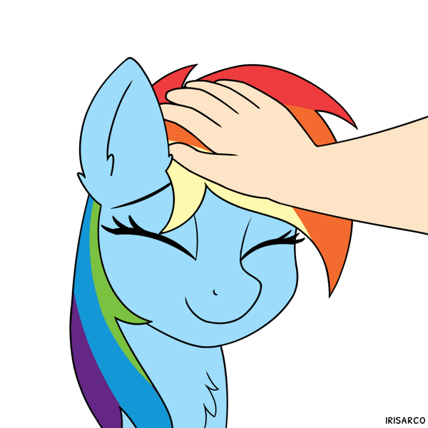 Size: 1500x1500 | Tagged: safe, artist:irisarco, derpibooru import, rainbow dash, human, pony, ambiguous race, animated, chest fluff, duo, ear fluff, eyes closed, female, frame by frame, gif, happy, human on pony petting, image, male, offscreen character, perfect loop, petting, simple background, smiling, watermark