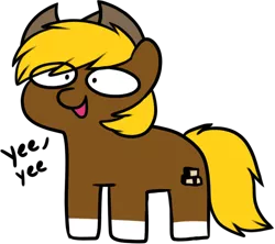 Size: 608x540 | Tagged: safe, artist:2k.bugbytes, ponybooru import, oc, oc:acres, unofficial characters only, earth pony, pony, blonde, blonde mane, blonde tail, coat markings, cowboy hat, hat, image, png, simple background, socks (coat marking), solo, squatpony, style emulation, transparent background