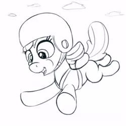 Size: 500x500 | Tagged: safe, artist:redquoz, derpibooru import, apple bloom, earth pony, pony, atg 2018, atg 2021, female, filly, helmet, image, jpeg, newbie artist training grounds, parachute, sketch, skydiving, solo