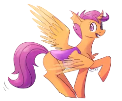 Size: 2318x1929 | Tagged: safe, artist:pc012, derpibooru import, scootaloo, changeling, changepony, hybrid, pegasus, alternate universe, fangs, female, image, pegaling, png, species swap