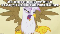 Size: 888x499 | Tagged: safe, derpibooru import, edit, edited screencap, screencap, gilda, griffon the brush off, caption, image, image macro, jpeg, scooby doo, text