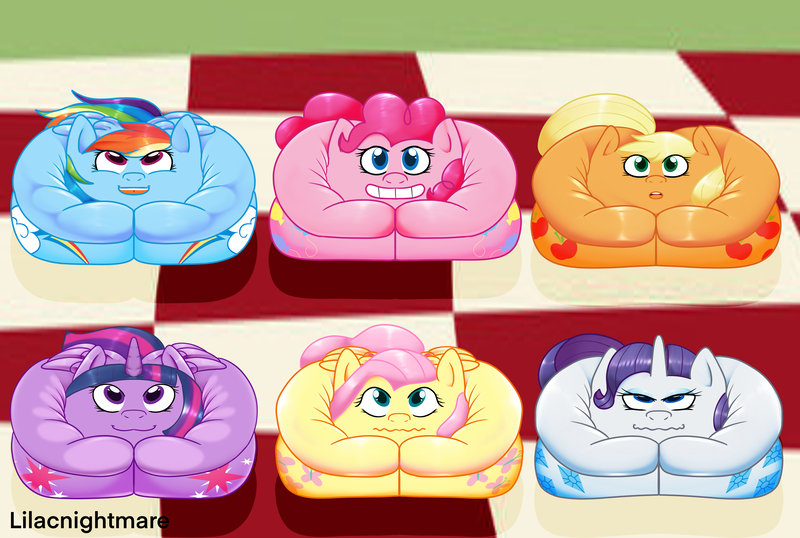Size: 4322x2905 | Tagged: suggestive, artist:lilacnightmare, derpibooru import, part of a set, applejack, fluttershy, pinkie pie, rainbow dash, rarity, twilight sparkle, twilight sparkle (alicorn), alicorn, earth pony, pegasus, unicorn, both cutie marks, curled up, image, inanimate object, inanimate tf, magic, mane six, png, transformation