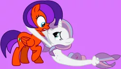 Size: 1512x873 | Tagged: safe, artist:jadethepegasus, derpibooru import, potion nova, oc, oc:jade the pegasus, pegasus, pony, seapony (g4), my little pony: pony life, wonderbolts academy, duo, duo female, female, g4.5 to g4, image, open mouth, pegasus oc, png, raised hoof, surprised, wings