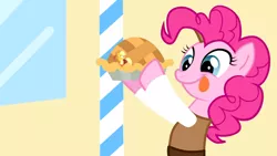 Size: 1280x720 | Tagged: safe, artist:magpie-pony, derpibooru import, applejack, pinkie pie, earth pony, pony, :p, applejack and the beanstalk, applejack's hat, appletini, cowboy hat, duo, fairy tale, female, food, giant pinkie pie, giant pony, giantess, hat, image, jack and the beanstalk, macro, mare, micro, pie, pinkie tales, png, quill, tongue out, youtube link