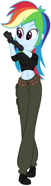 Size: 1000x3600 | Tagged: safe, alternate version, artist:roseluck, derpibooru import, rainbow dash, equestria girls, abs, belly button, belt, belt buckle, cargo pants, clothes, cosplay, costume, crossover, equestria girls style, female, full body, gloves, image, inkscape, kim possible, pants, png, pouch, raised arm, shirt, shoes, show accurate, simple background, sneakers, solo, t-shirt, transparent background, vector, walking, walking towards you