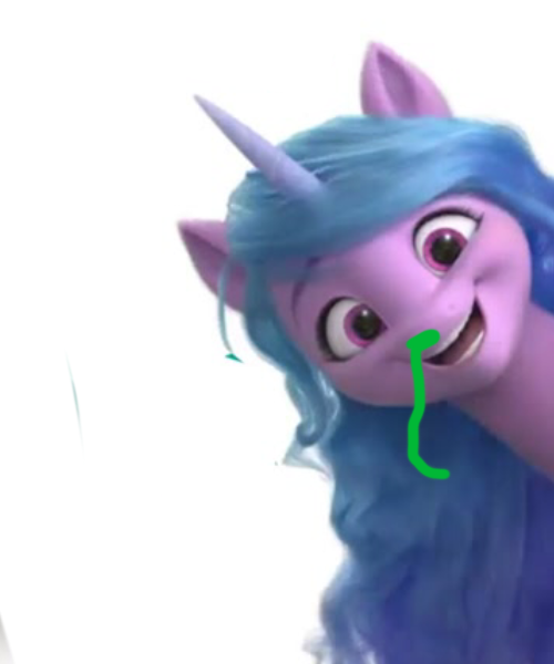 Size: 500x600 | Tagged: safe, artist:whodoesntlovesnot, derpibooru import, edit, edited screencap, screencap, izzy moonbow, pony, unicorn, 1000 hours in ms paint, female, g5, image, open mouth, png, runny nose, simple background, snot, snot edit, solo, white background