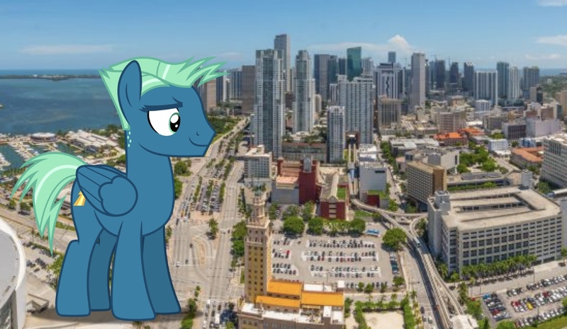 Size: 1722x1000 | Tagged: safe, artist:sirmlp1, derpibooru import, sky stinger, pegasus, pony, florida, giant pony, highrise ponies, image, irl, jpeg, macro, male, miami, photo, ponies in real life, stallion