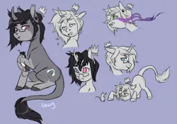 Size: 1000x700 | Tagged: safe, artist:lavvythejackalope, derpibooru import, oc, unofficial characters only, pony, rat, unicorn, bust, colored hooves, crown, face down ass up, glasses, heterochromia, horn, image, jewelry, leonine tail, male, png, purple background, regalia, simple background, sketch, sombra eyes, stallion, unicorn oc